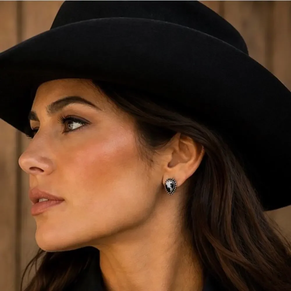 White Buffalo Teardrop Stud Earrings Sterling Silver |Petite Western Earrings